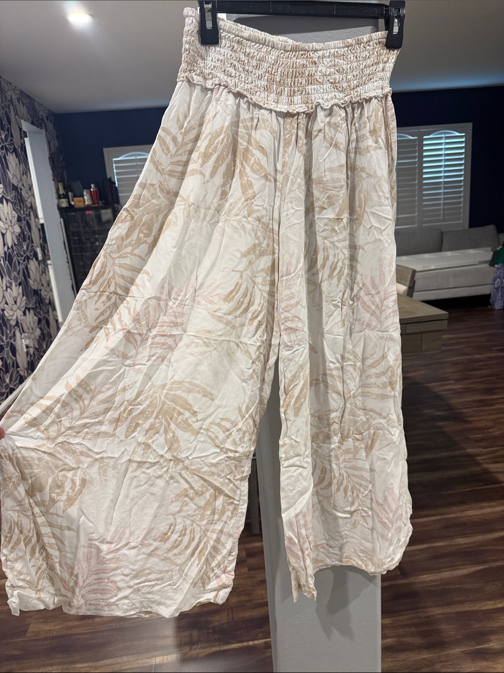Ocean Drive Cream Wide-Leg Palm-Print Palazzo Pants